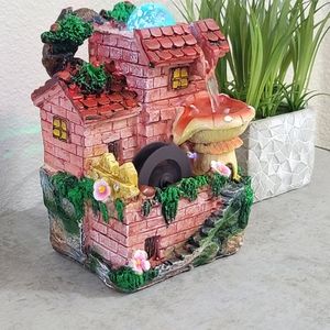 Indoor Tabletop Water Fountain LED Light Resin Rockery Fengshui Waterfal…